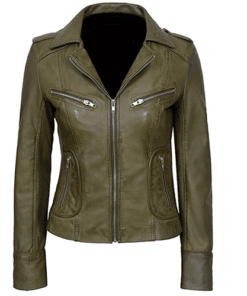 olive green colour leather jacket