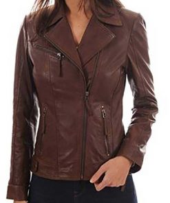 Women Slim Fit Brown Biker Leather Jacket Sale