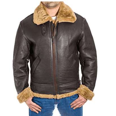 AVIATOR FAUX FUR BROWN MEN’S LEATHER JACKET