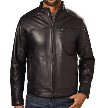 round collar leather jacket