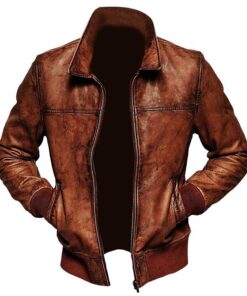 Men Distressed Brown Retro Leather Jacket Sale