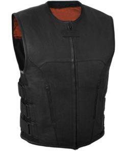 Black Biker Two Front Pocket Leather Vest