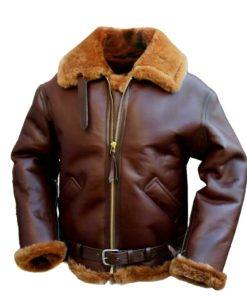 BROWN BOMBER SINGLE BELTED LEATHER JACKET