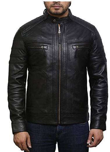 Brandslock Black Biker Leather Jacket For Men