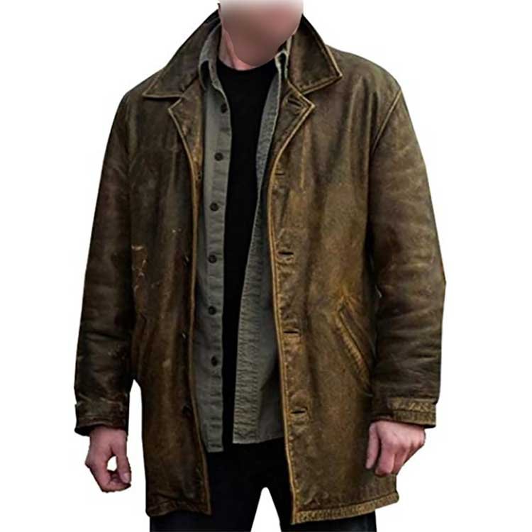 BROWN DISTRESSED LEATHER TRENCH COAT 