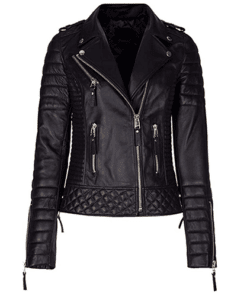 BLACK DIAMOND QUILTED WOMEN LEATHER JACKET