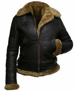 WOMEN BLACK HOODED SYNTHETIC SHEARLING LEATHER JACKET