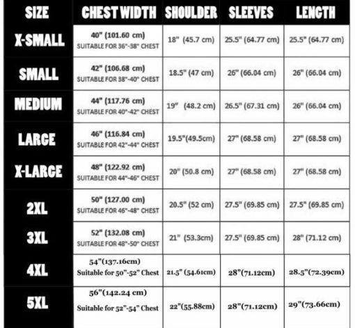 Size Chart For Mens
