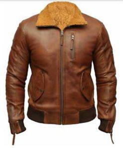 BROWN BOMBER HOODED LEATHER JACKET