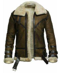 WAXED BROWN BOMBER FUR SHEARLING LEATHER JACKET