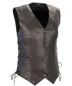 WOMEN BLACK LEATHER VEST WITH SIDE LACE